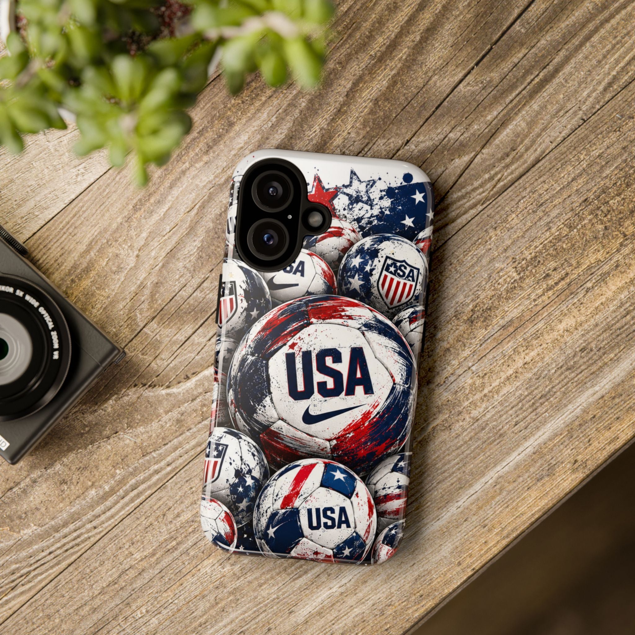 USA Soccer Ball Phone Case — Patriotic Red White Blue iPhone Cover