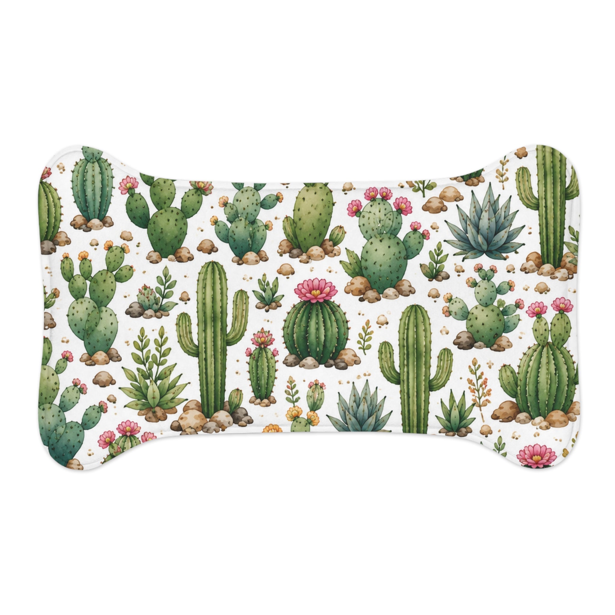 Cactus Pattern Pet Feeding Mat — Non-Slip Bone-Shaped Food & Water Placemat for Dogs & Cats
