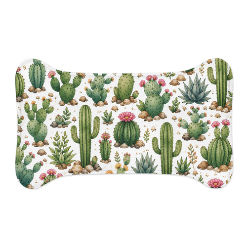 Cactus Pattern Pet Feeding Mat — Non-Slip Bone-Shaped Food & Water Placemat for Dogs & Cats