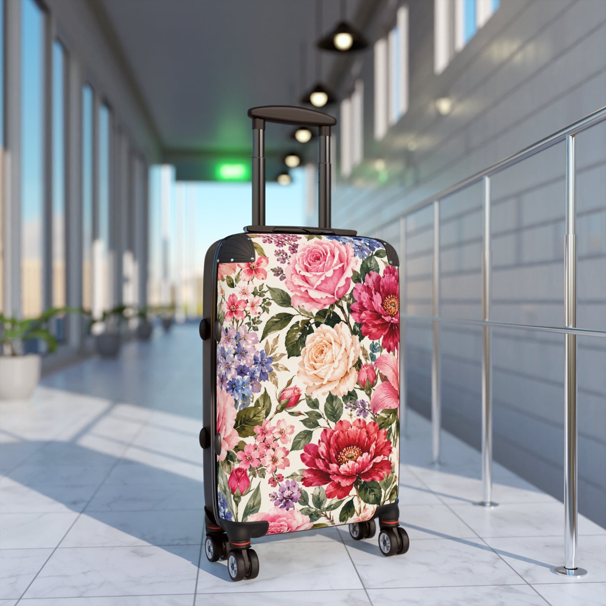 Floral Rose Garden Suitcase — Vintage Pink Peony Luggage Cover