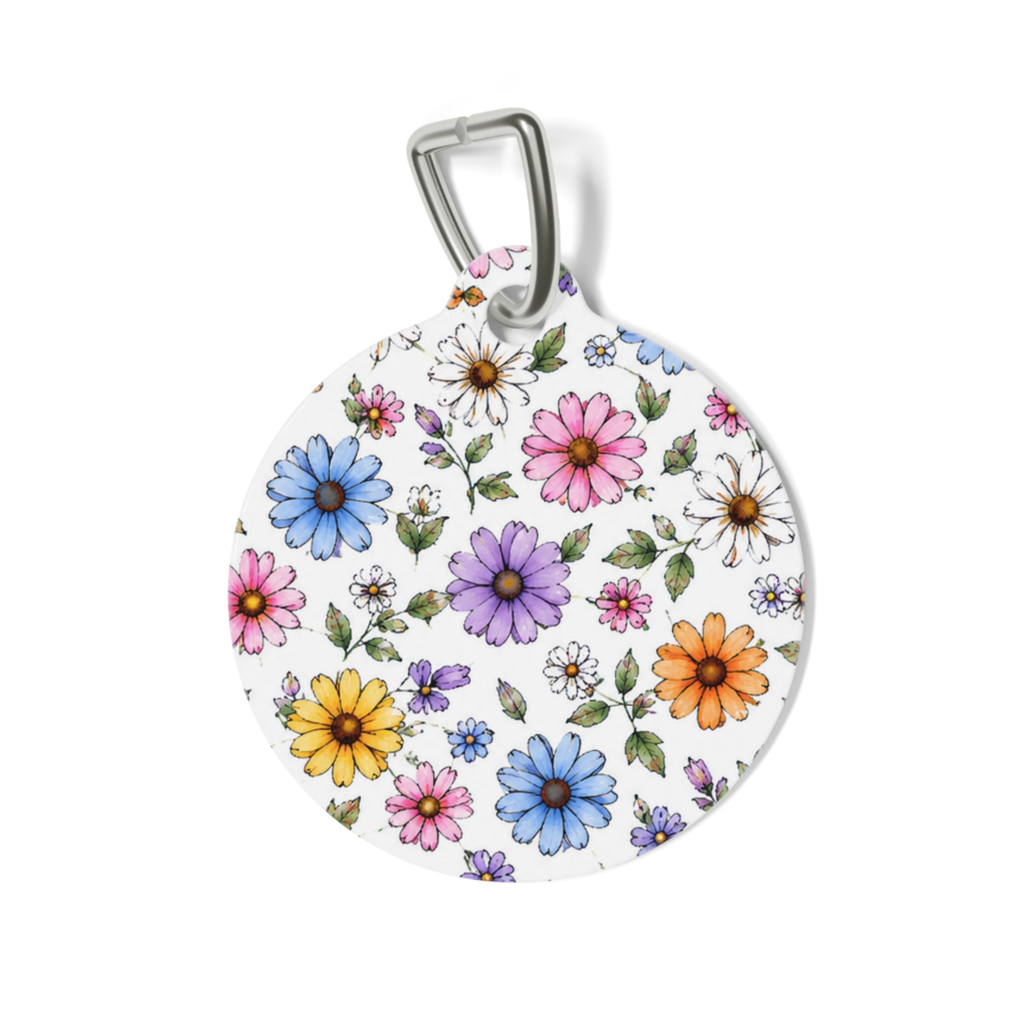 Floral Daisy Pet ID Tag — Colorful Spring Flower Collar Charm