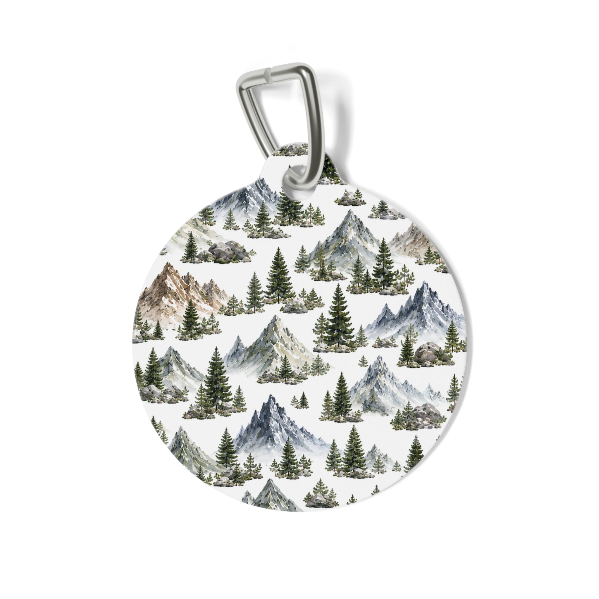 Mountain Pines Pet Tag — Scenic Wilderness Round ID Tag for Dogs & Cats