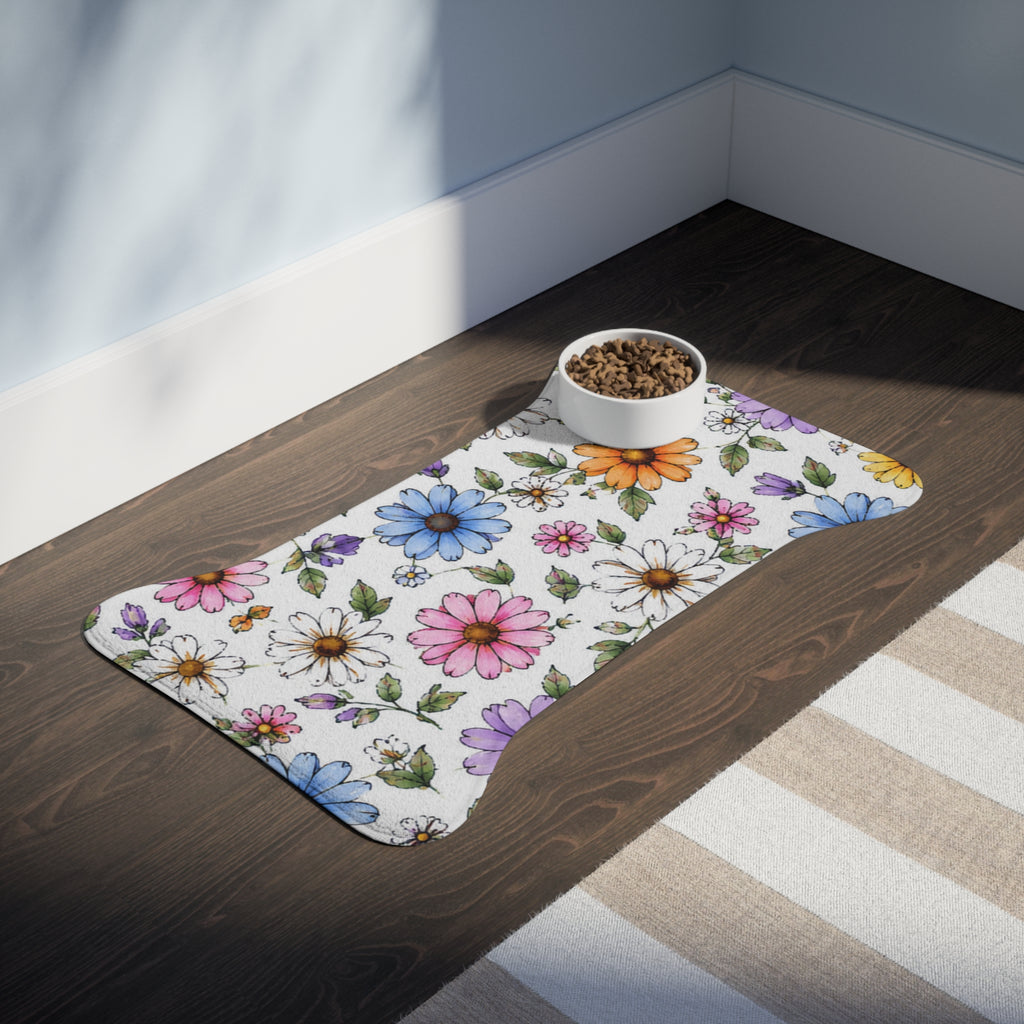 Floral Dog & Cat Feeding Mat — Colorful Daisy Print Pet Placemat