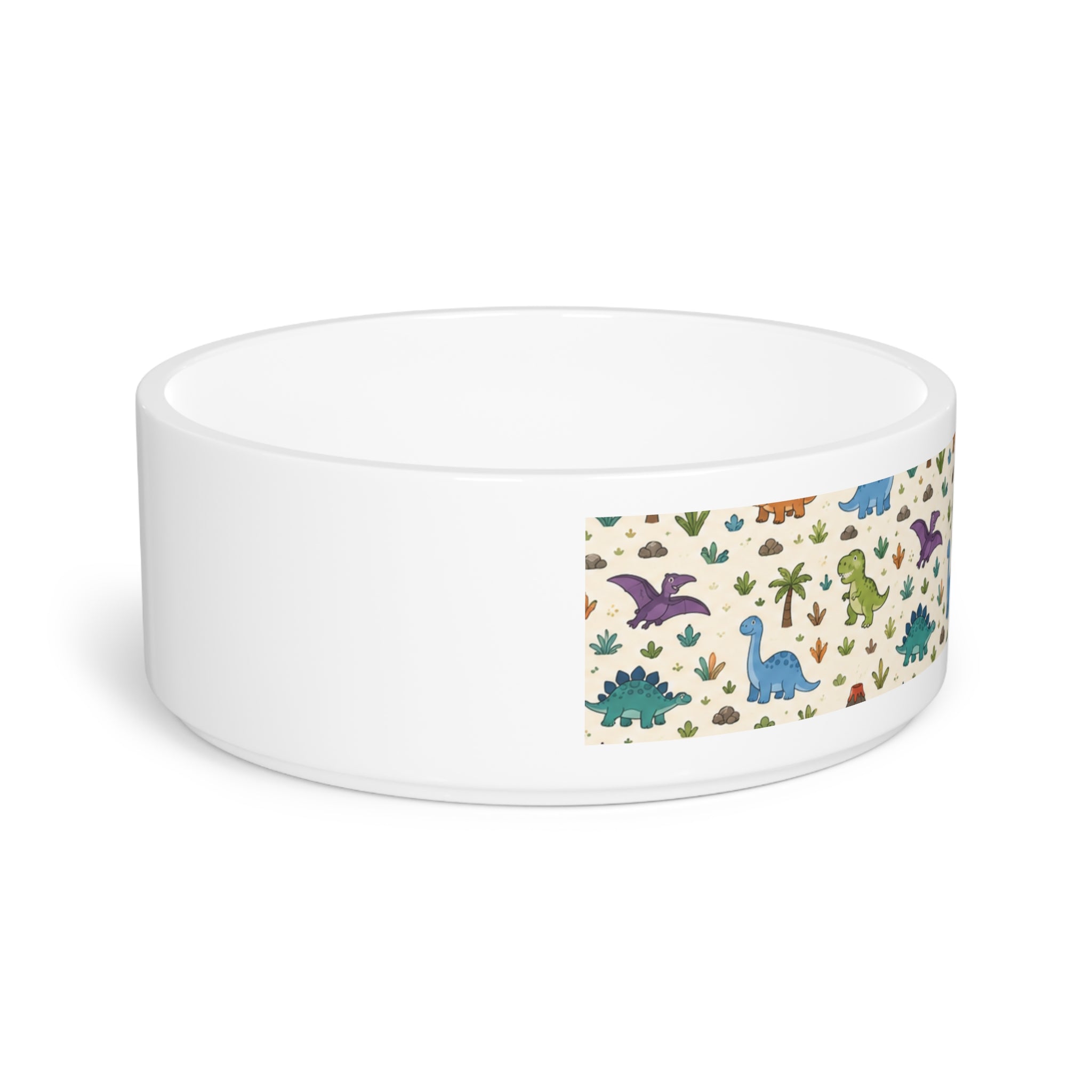 Dinosaur Pattern Pet Bowl — Cute Colorful Dino Feeding Dish for Dogs & Cats