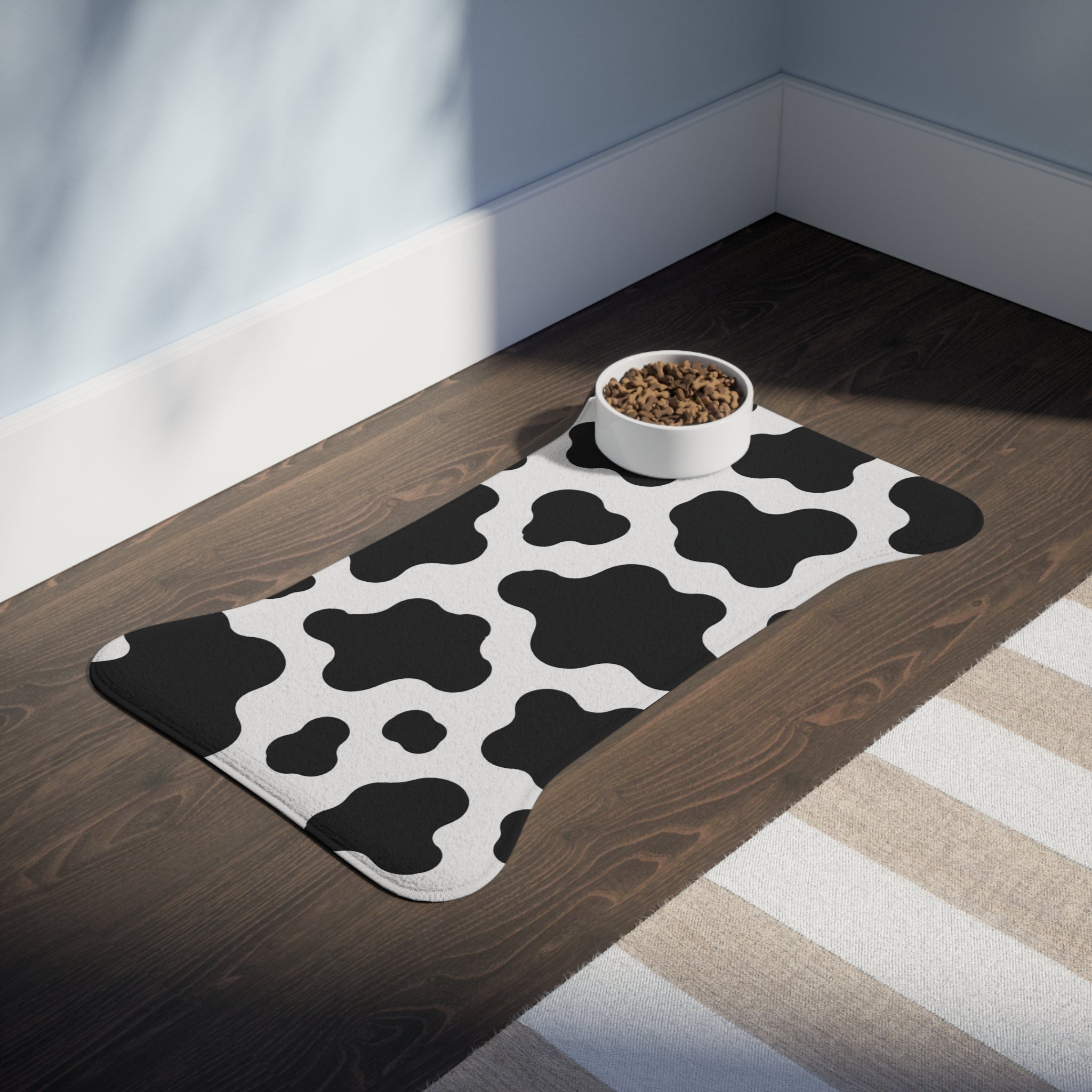 Cow Print Pet Feeding Mat — Non-Slip, Waterproof Dog & Cat Bowl Placemat