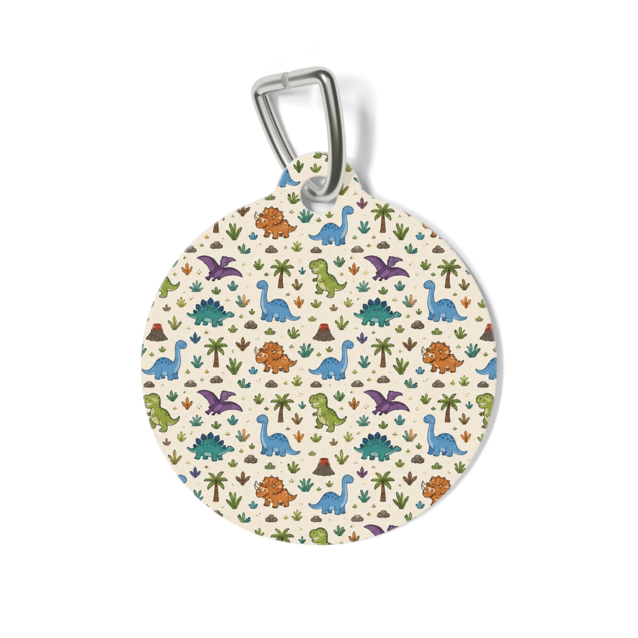 Dinosaur Pattern Pet Tag — Cute Colorful Dino ID Tag for Dogs & Cats