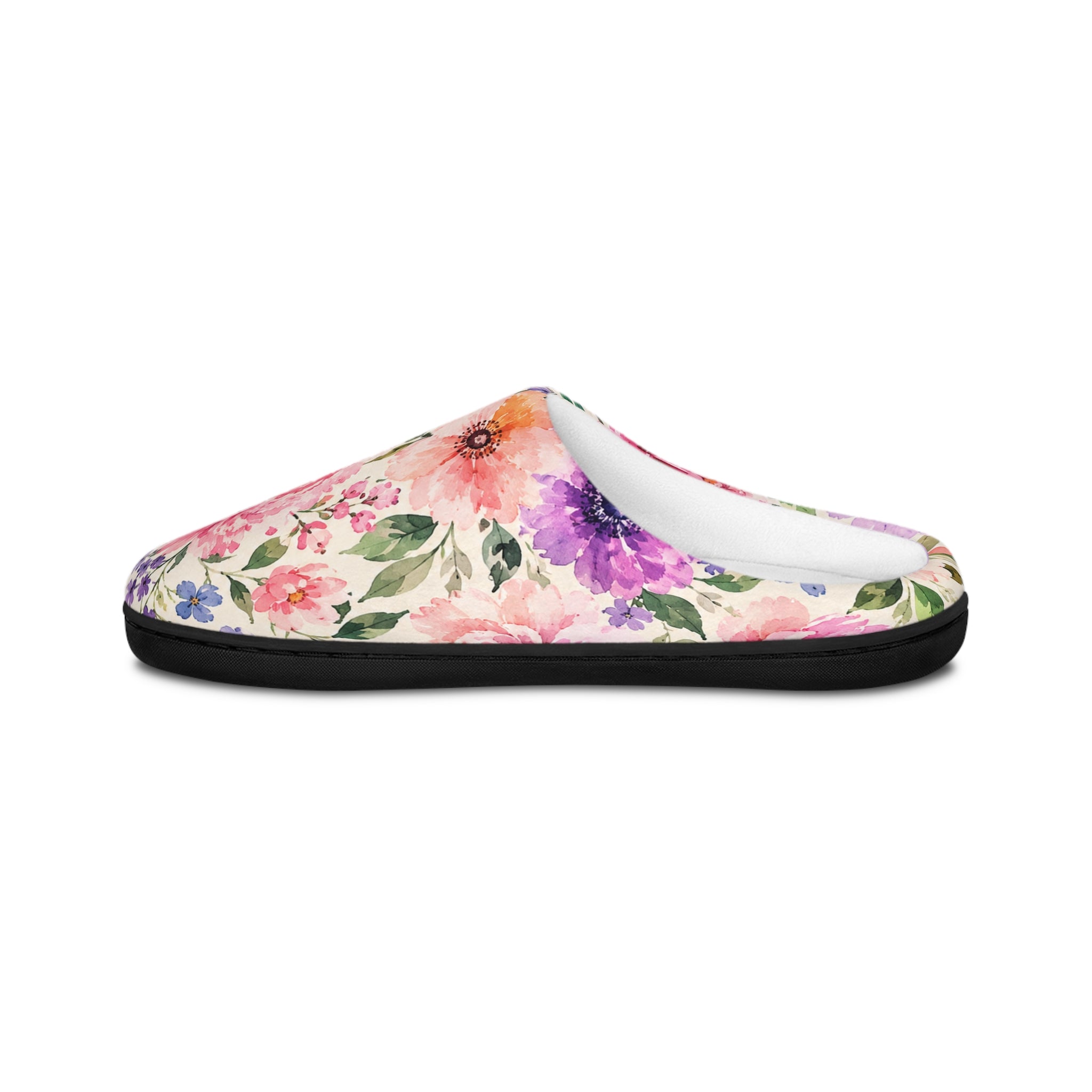 Floral Watercolor Women's Indoor Slippers — Pink Peony Cozy House Shoes