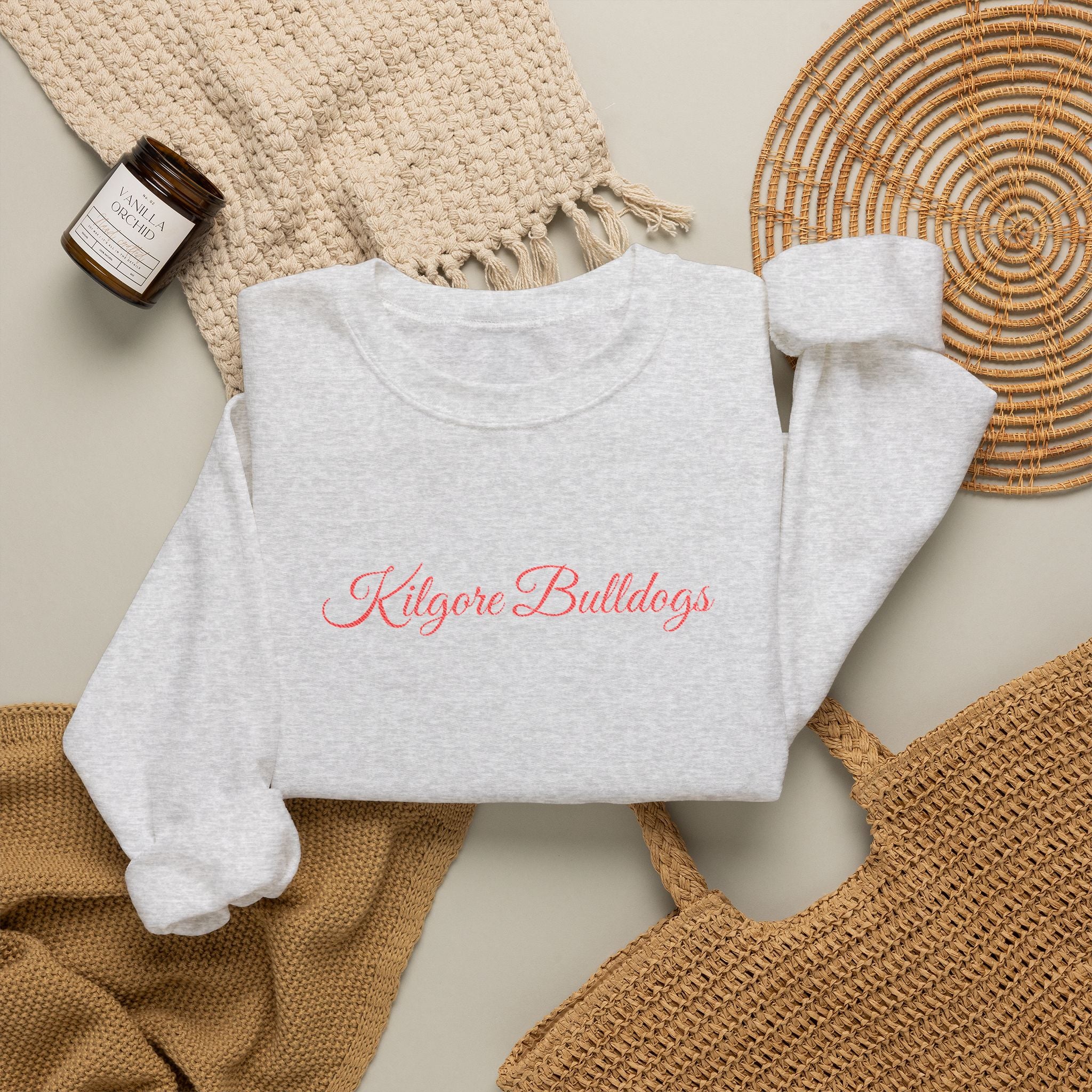 Crewneck Sweatshirt — 'Kilgore Bulldogs' Script Logo, Soft Casual School Spirit Pullover