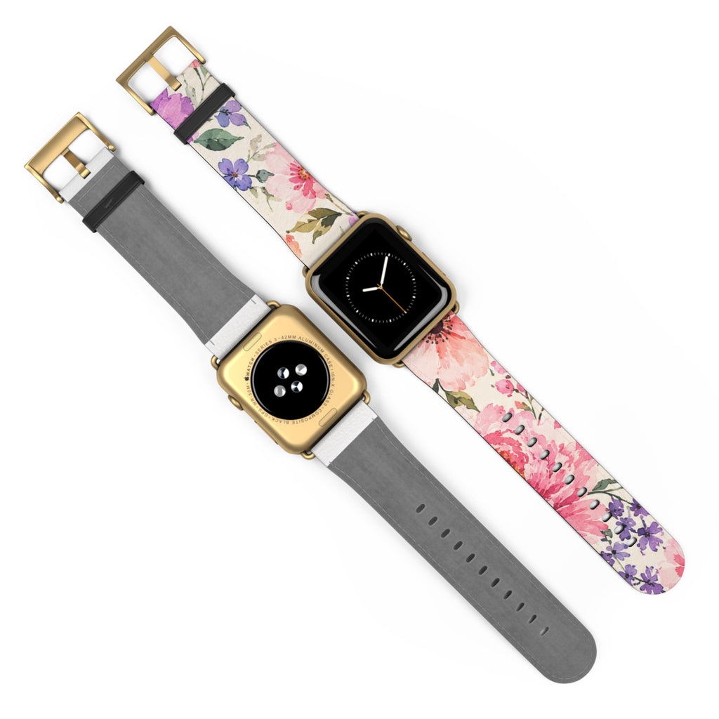Floral Watercolor Watch Band — Pink & Lavender Garden Apple Watch Strap