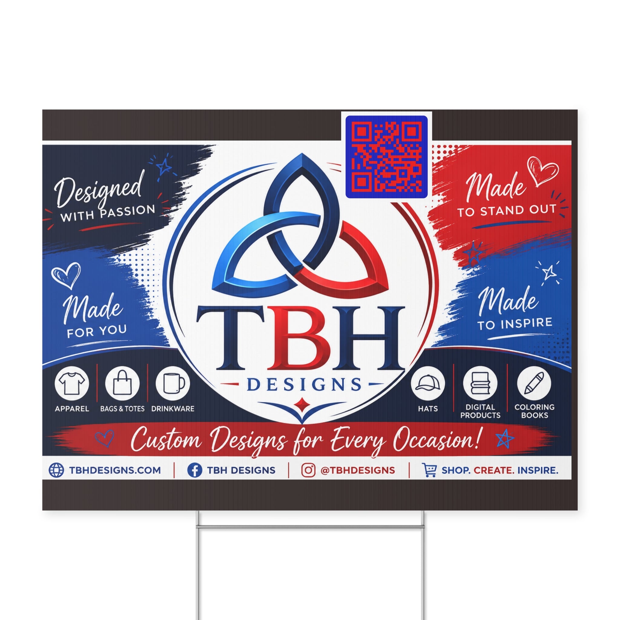 Patriotic TBH Designs Yard Sign — Custom Red, White & Blue Promotional Lawn Sign