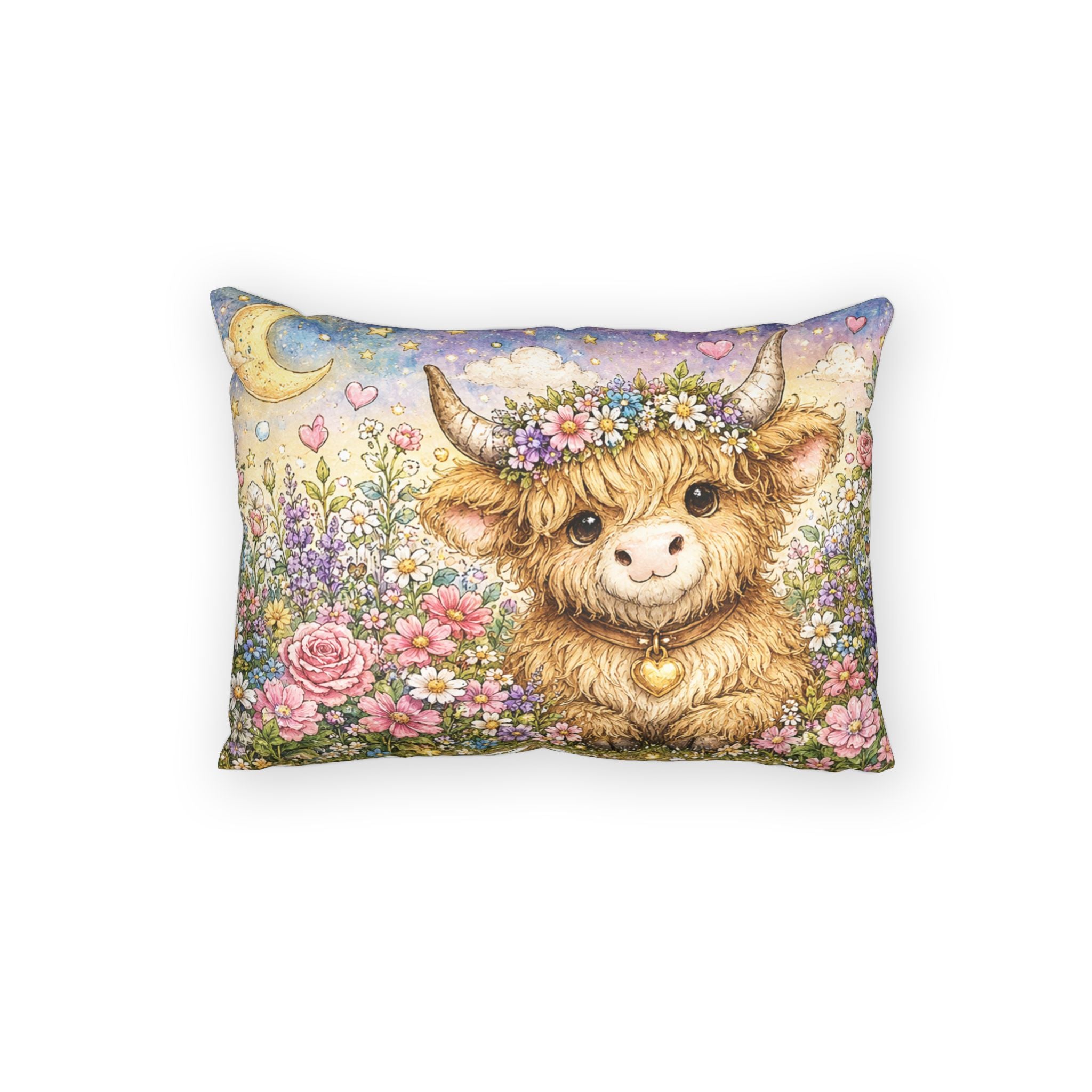Cute Highland Cow Floral Pillow Sham — Whimsical Nursery Decorative Pillowcase