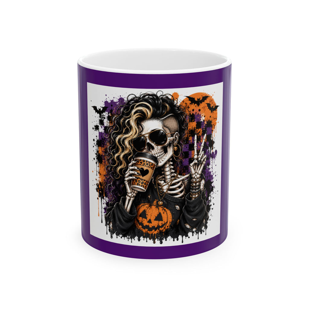 Halloween Skeleton Coffee Mug – Goth Pumpkin Skull Ceramic Cup (11oz/15oz)
