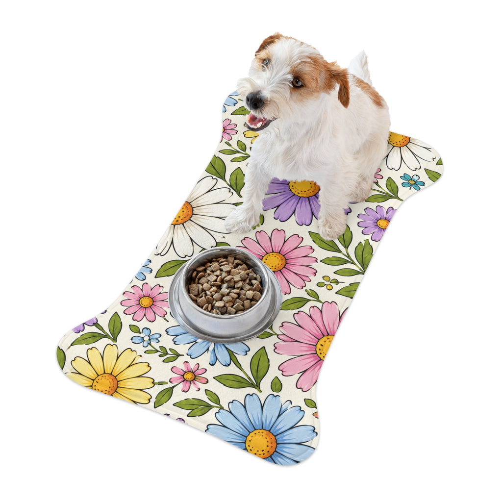 Floral Daisy Pet Feeding Mat — Colorful Spring Flowers Placemat for Dogs & Cats