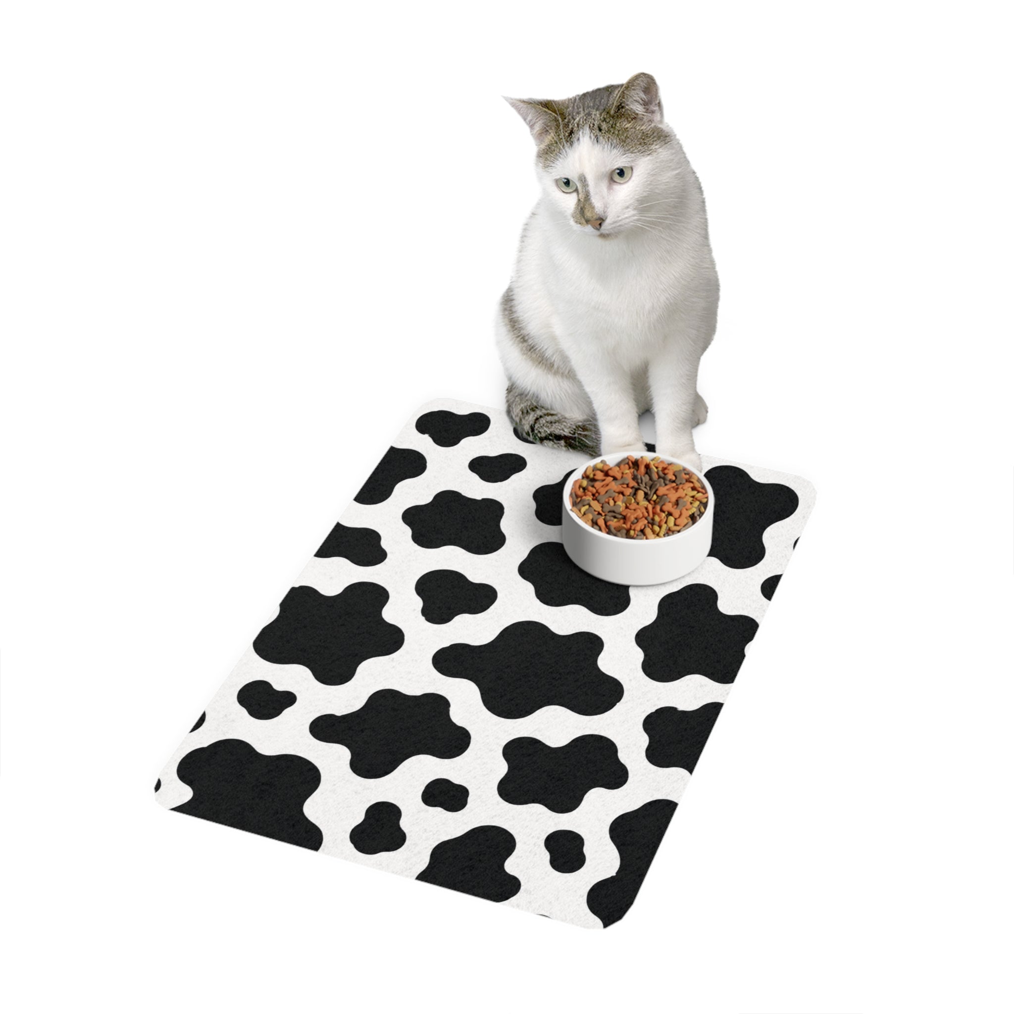 Cow Print Pet Food Mat — 12x18 Non-Slip Feeding Tray