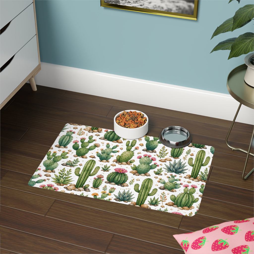 Cactus Pattern Pet Food Mat (12x18) — Non-Slip Feeding Mat for Dogs & Cats