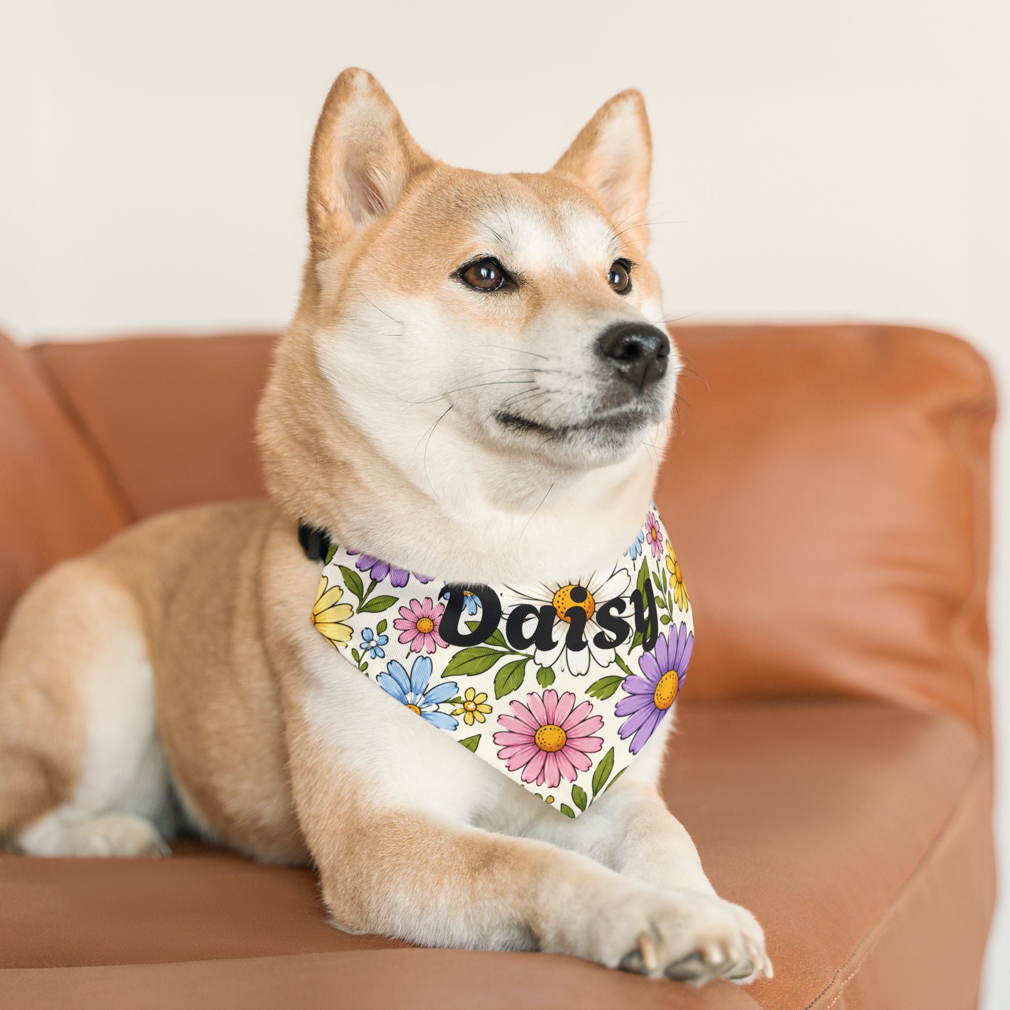 Daisy Floral Pet Bandana Collar — Personalized Dog Bandana with Name