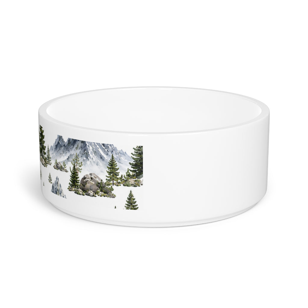 Mountain Pines Pet Bowl — Scenic Watercolor Mountains Dog & Cat Bowl