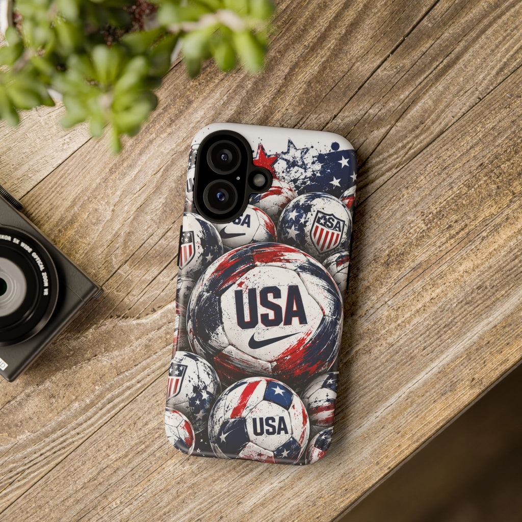USA Soccer Ball Phone Case — Patriotic Red White Blue iPhone Cover
