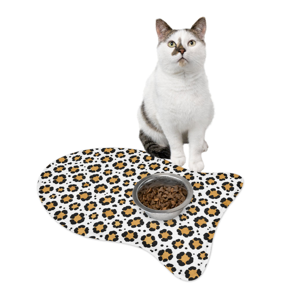 Leopard Print Pet Feeding Mat — Non-Slip Bone-Shaped Cat & Dog Placemat