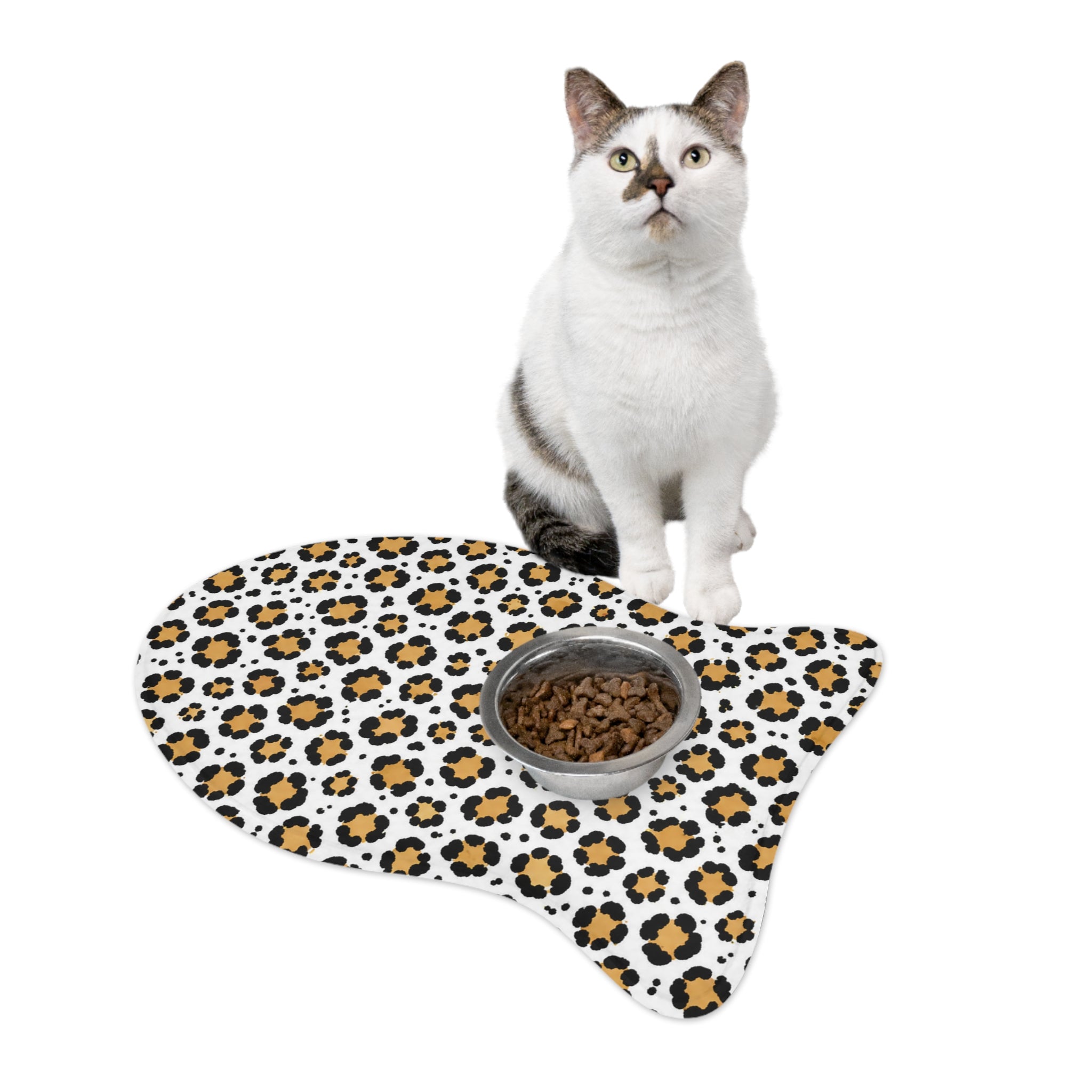 Leopard Print Pet Feeding Mat — Non-Slip Bone-Shaped Cat & Dog Placemat