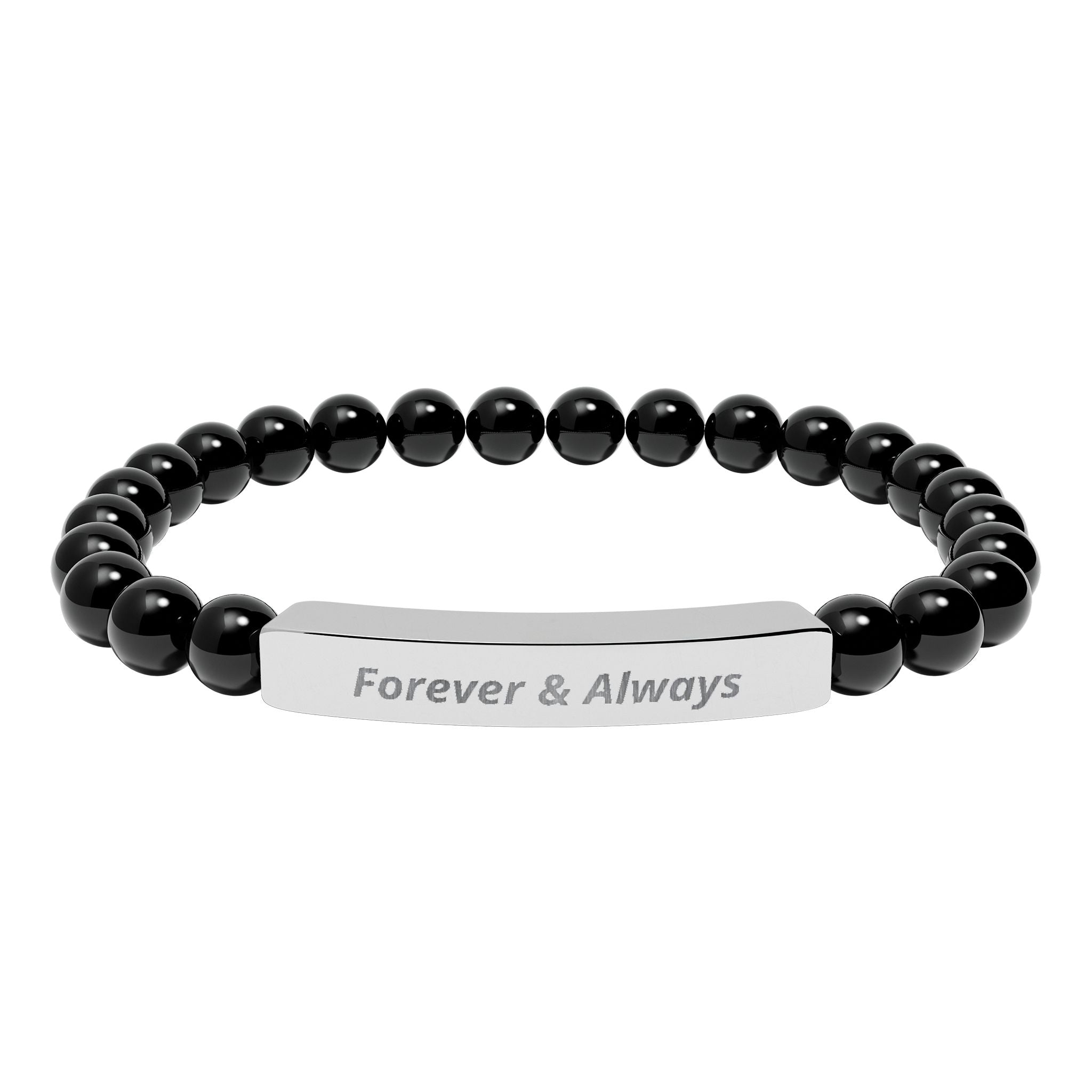 Engraved Natural Stone Bar Bracelet — "Forever & Always" Stretch Beaded Bracelet