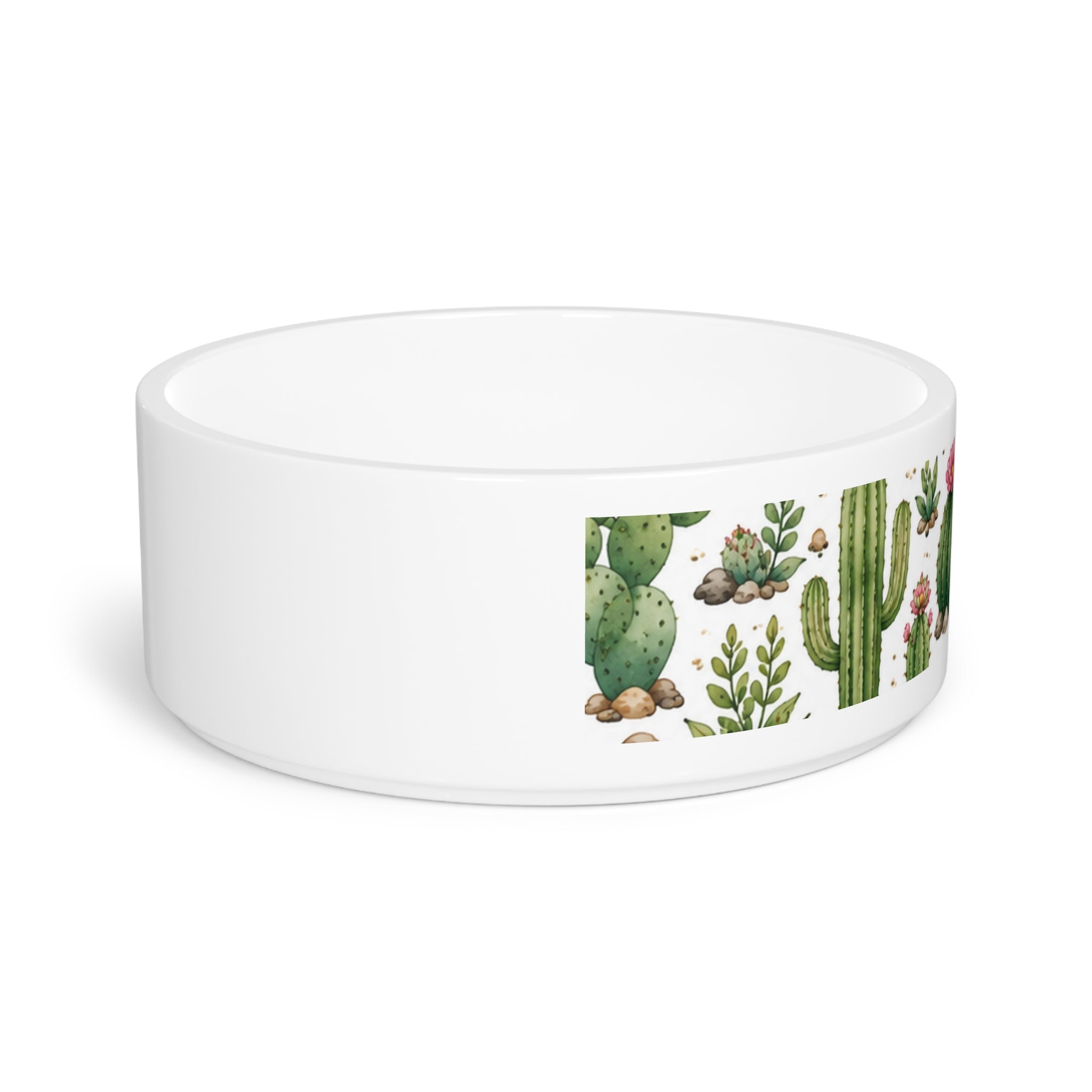 Cactus Pattern Pet Bowl — Ceramic Dog & Cat Food Dish with Succulent Desert Design