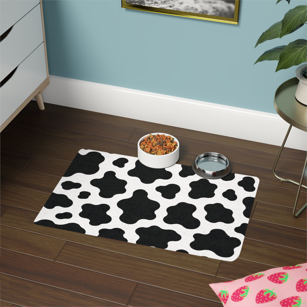 Cow Print Pet Food Mat — 12x18 Non-Slip Feeding Tray