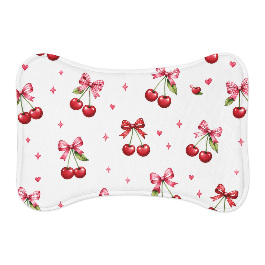 Cherry Bow Pet Feeding Mat — Cute Non-Slip Placemat for Dog & Cat Bowls
