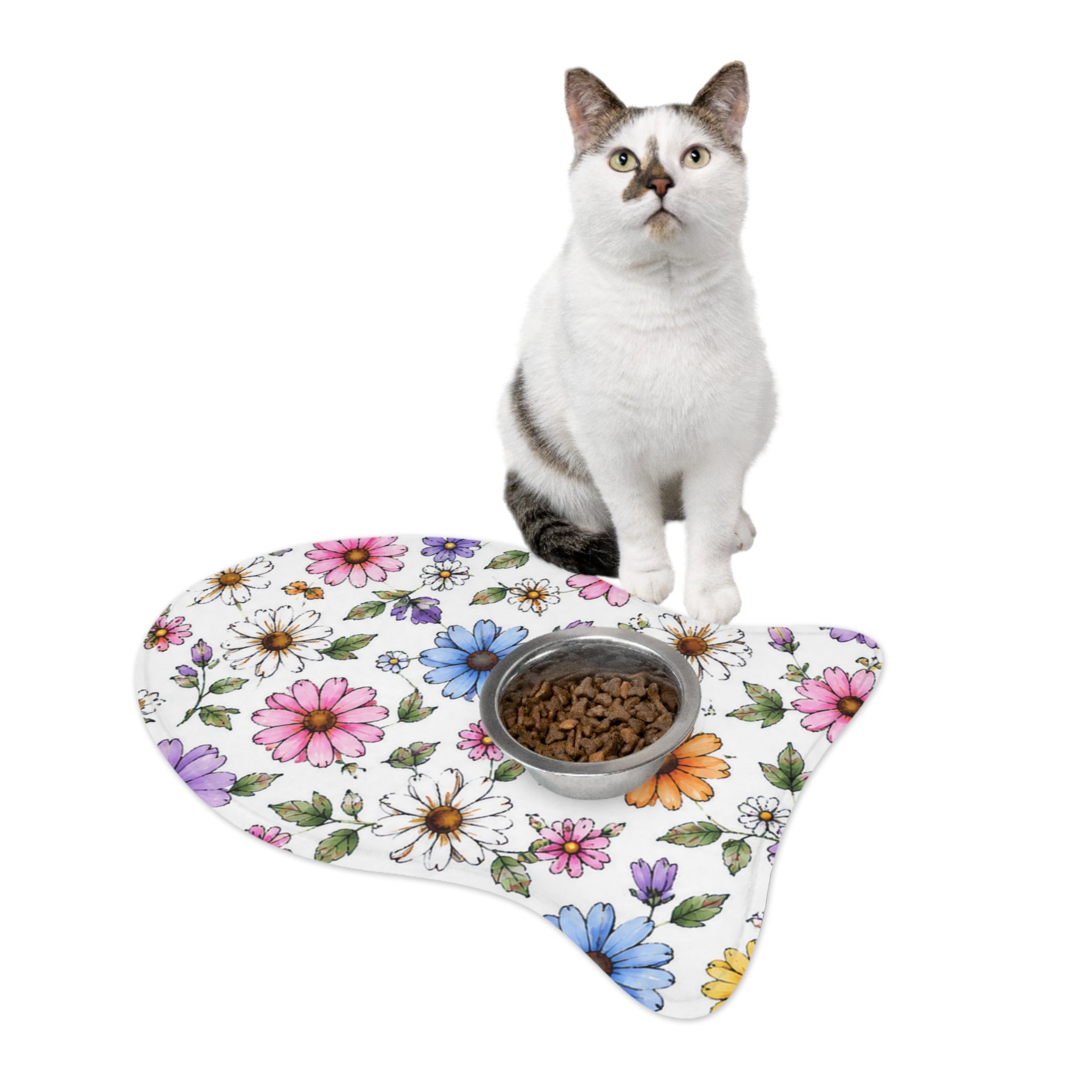 Floral Dog & Cat Feeding Mat — Colorful Daisy Print Pet Placemat