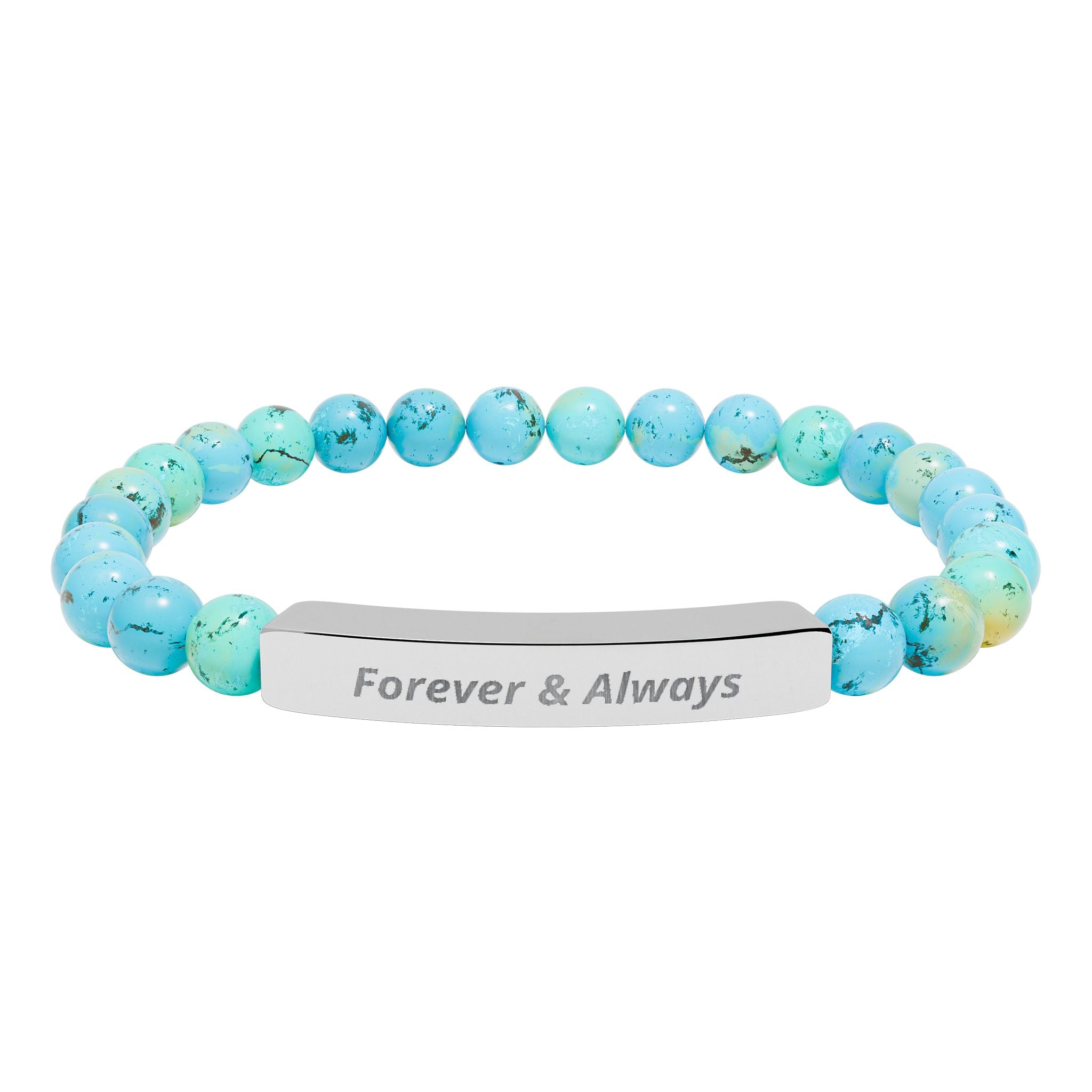 Engraved Natural Stone Bar Bracelet — "Forever & Always" Stretch Beaded Bracelet