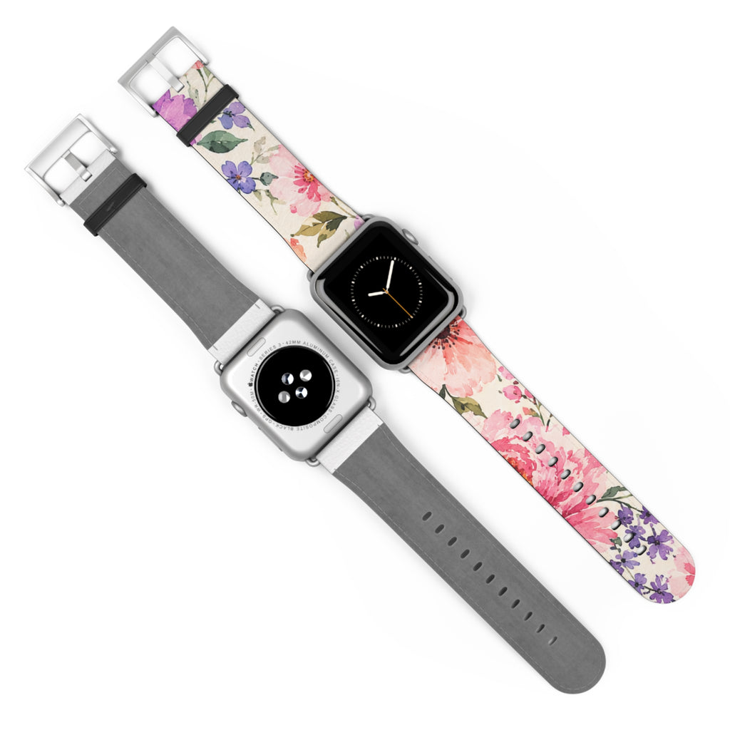 Floral Watercolor Watch Band — Pink & Lavender Garden Apple Watch Strap
