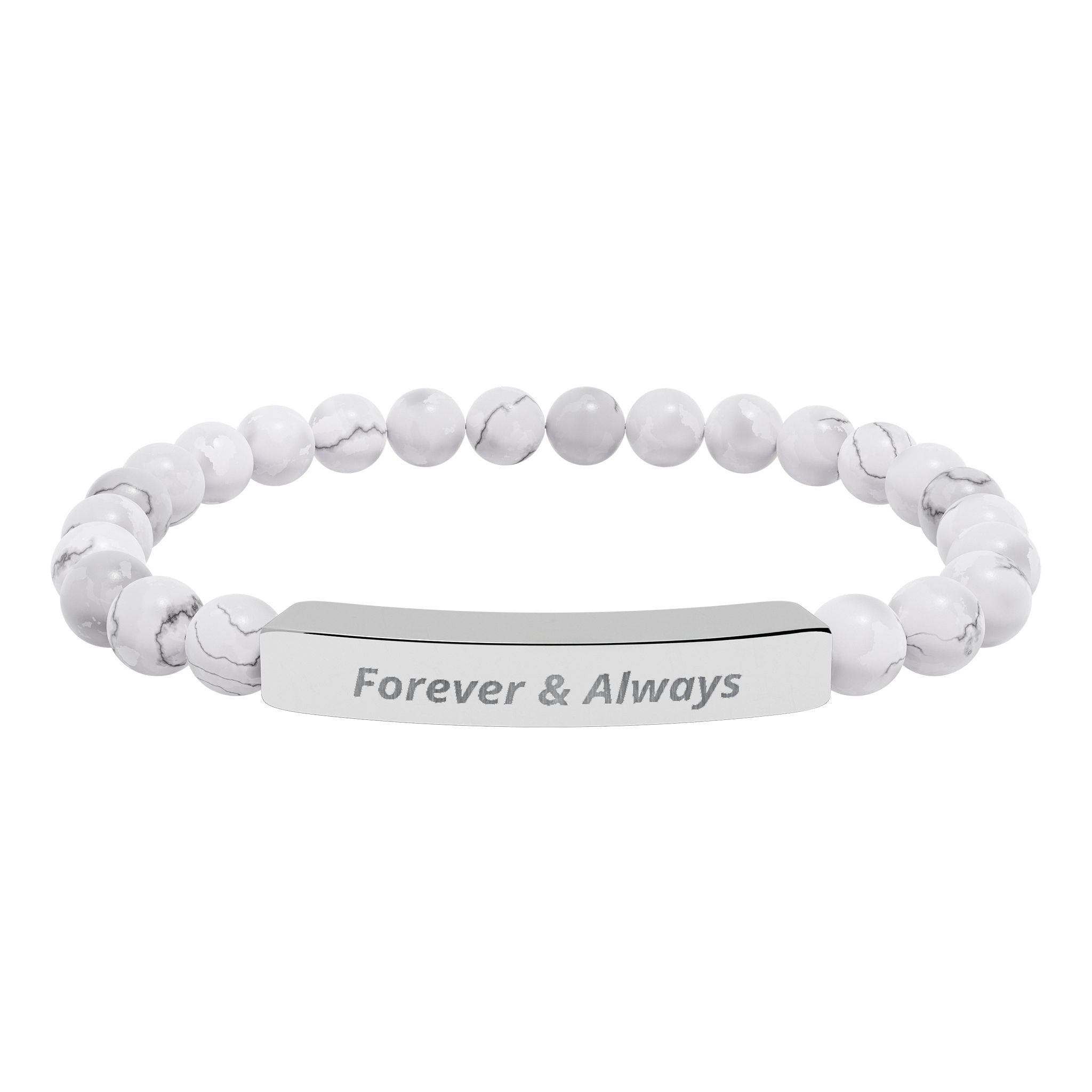 Engraved Natural Stone Bar Bracelet — "Forever & Always" Stretch Beaded Bracelet