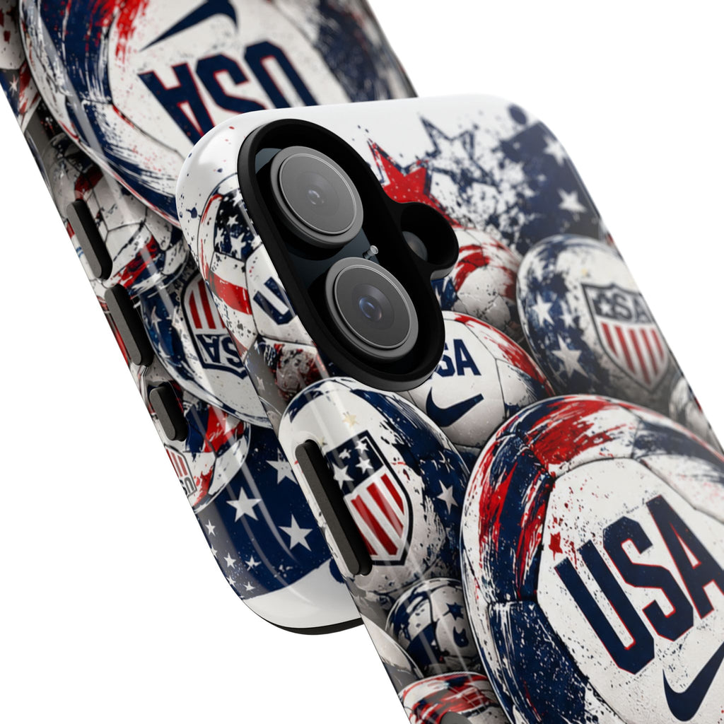 USA Soccer Ball Phone Case — Patriotic Red White Blue iPhone Cover