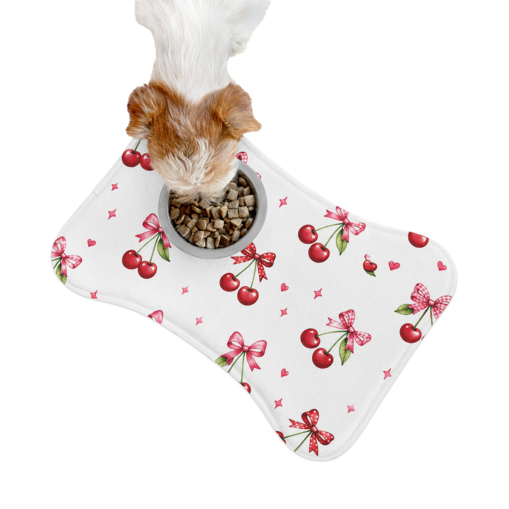 Cherry Bow Pet Feeding Mat — Cute Non-Slip Placemat for Dog & Cat Bowls