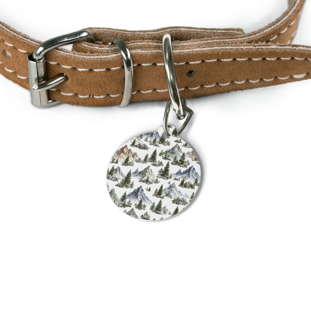 Mountain Pines Pet Tag — Scenic Wilderness Round ID Tag for Dogs & Cats