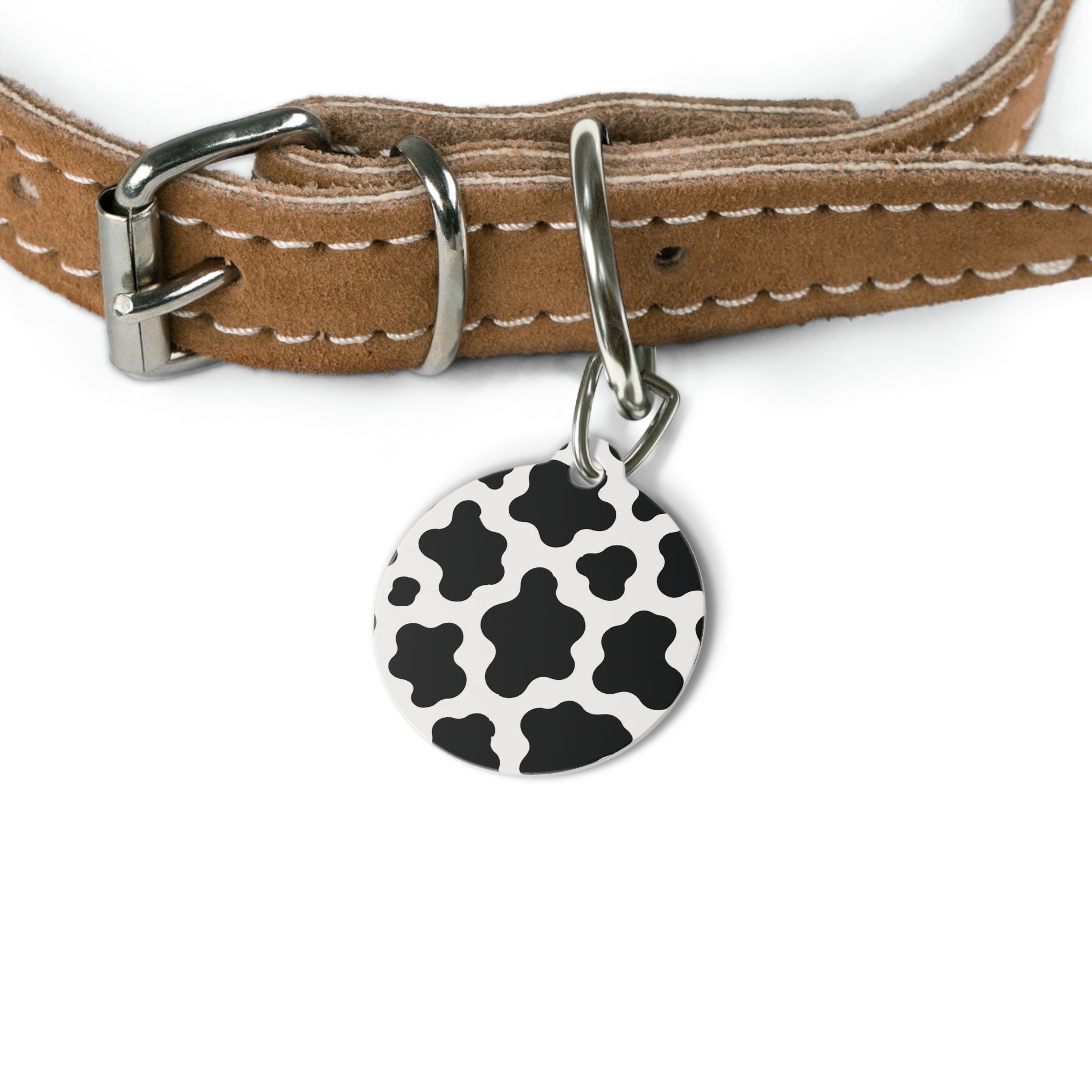 Cow Print Pet ID Tag — Black & White Round Collar Charm
