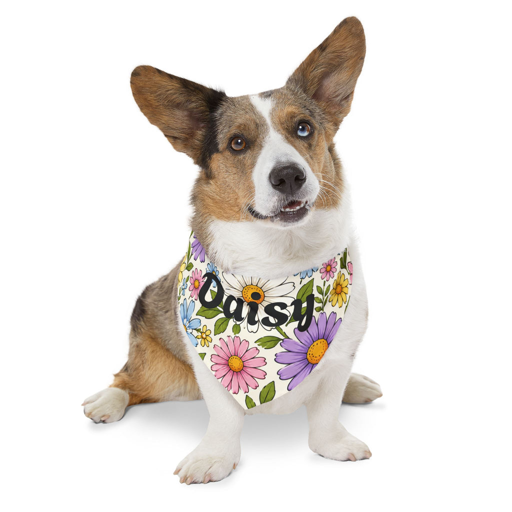 Daisy Floral Pet Bandana Collar — Personalized Dog Bandana with Name