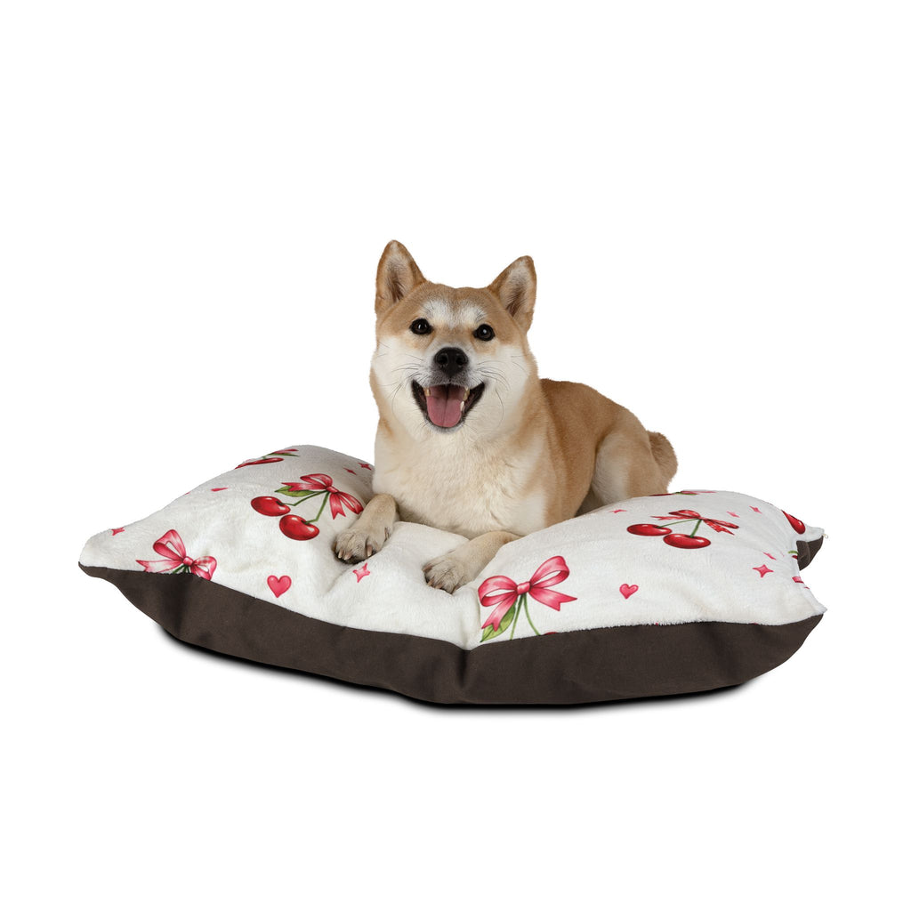 Cherry Bow Pet Bed — Cute Pink Cherry Pattern Dog & Cat Cushion