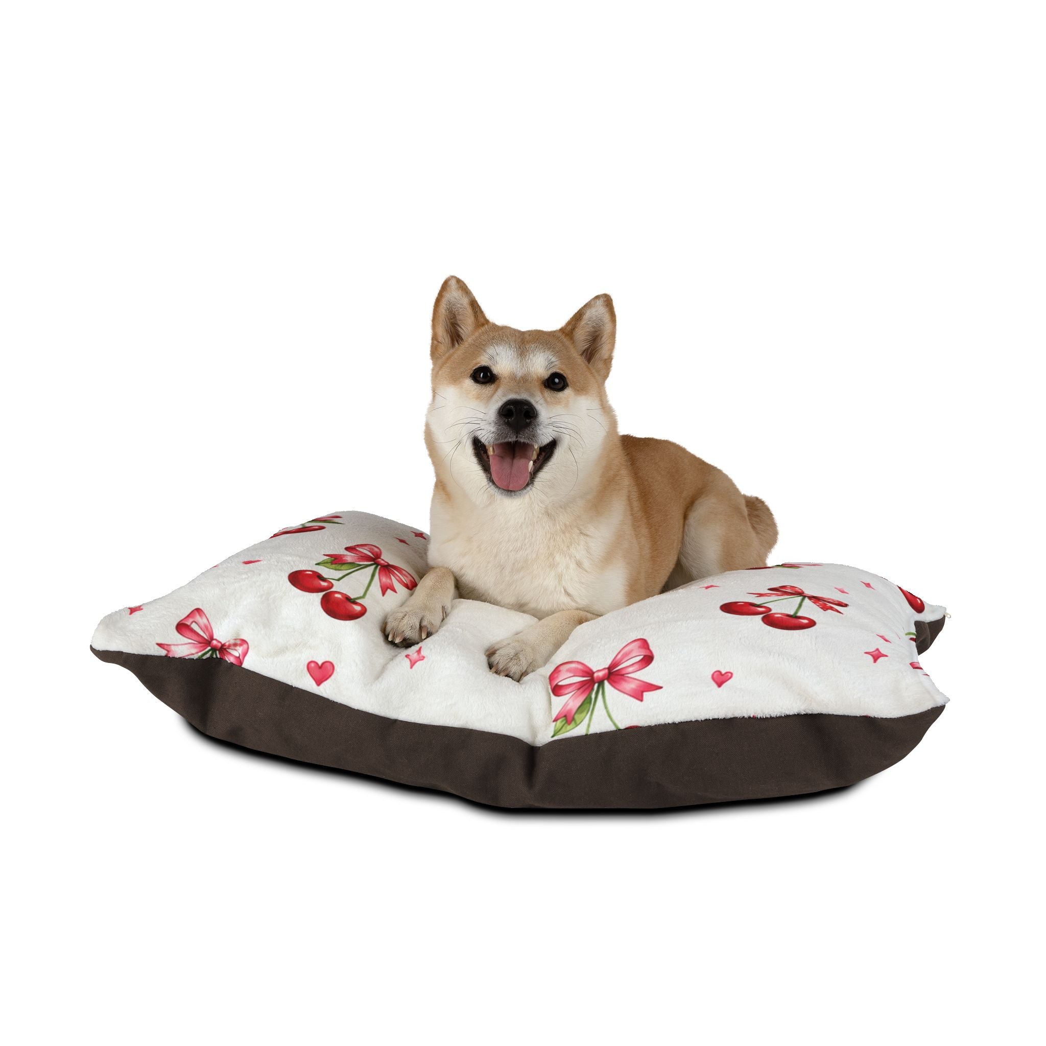 Cherry Bow Pet Bed — Cute Pink Cherry Pattern Dog & Cat Cushion