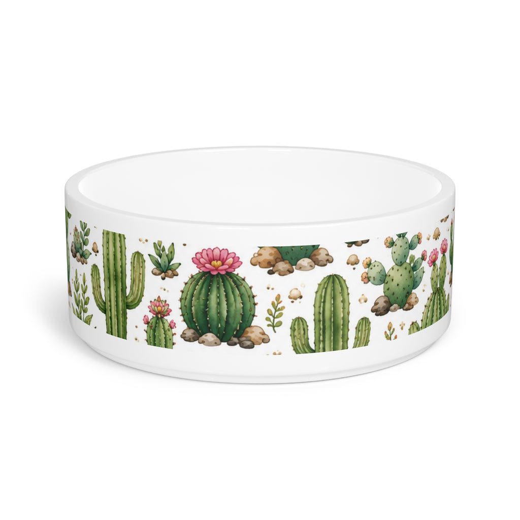 Cactus Pattern Pet Bowl — Ceramic Dog & Cat Food Dish with Succulent Desert Design