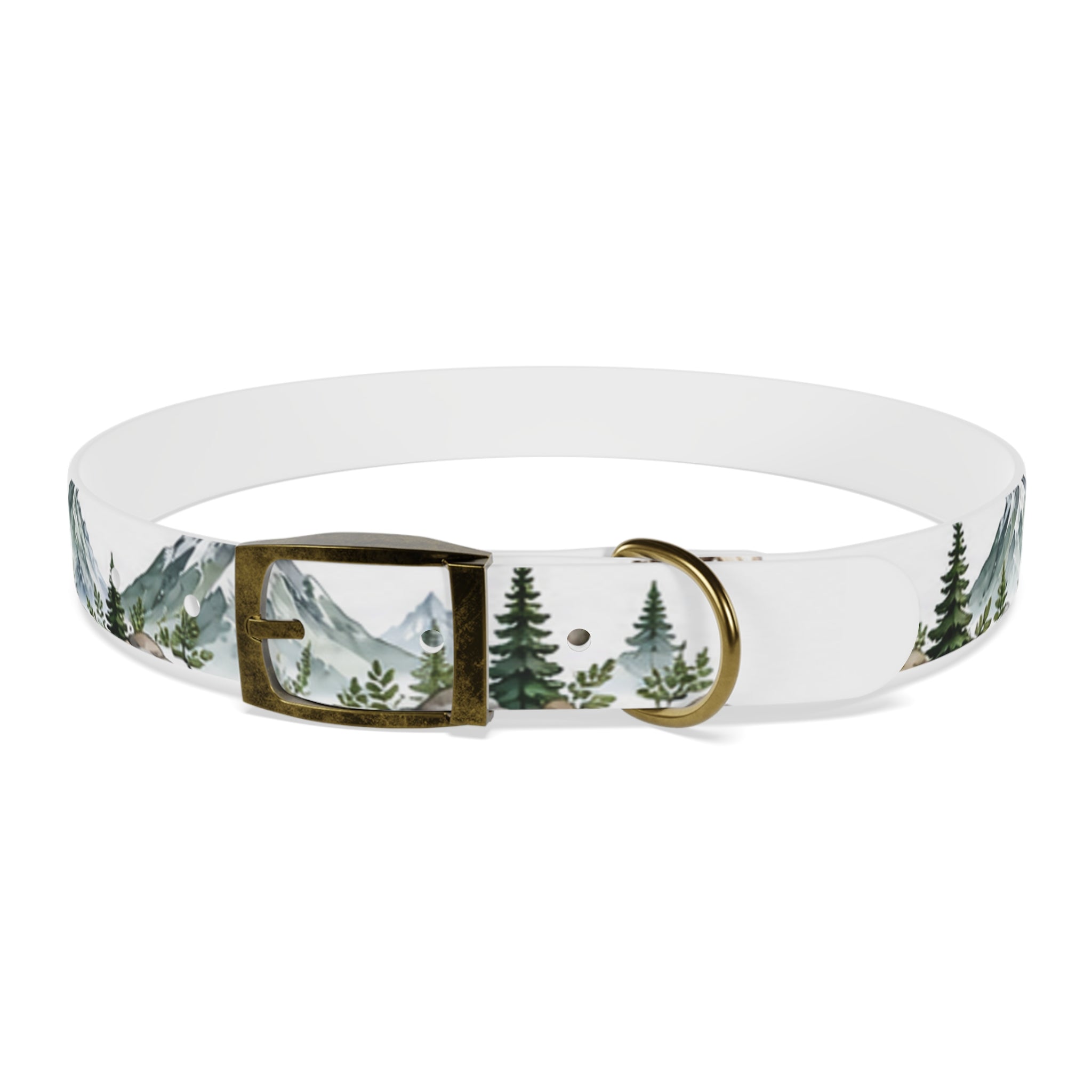 Mountain Pine Dog Collar — Watercolor Mountains & Evergreen Trees