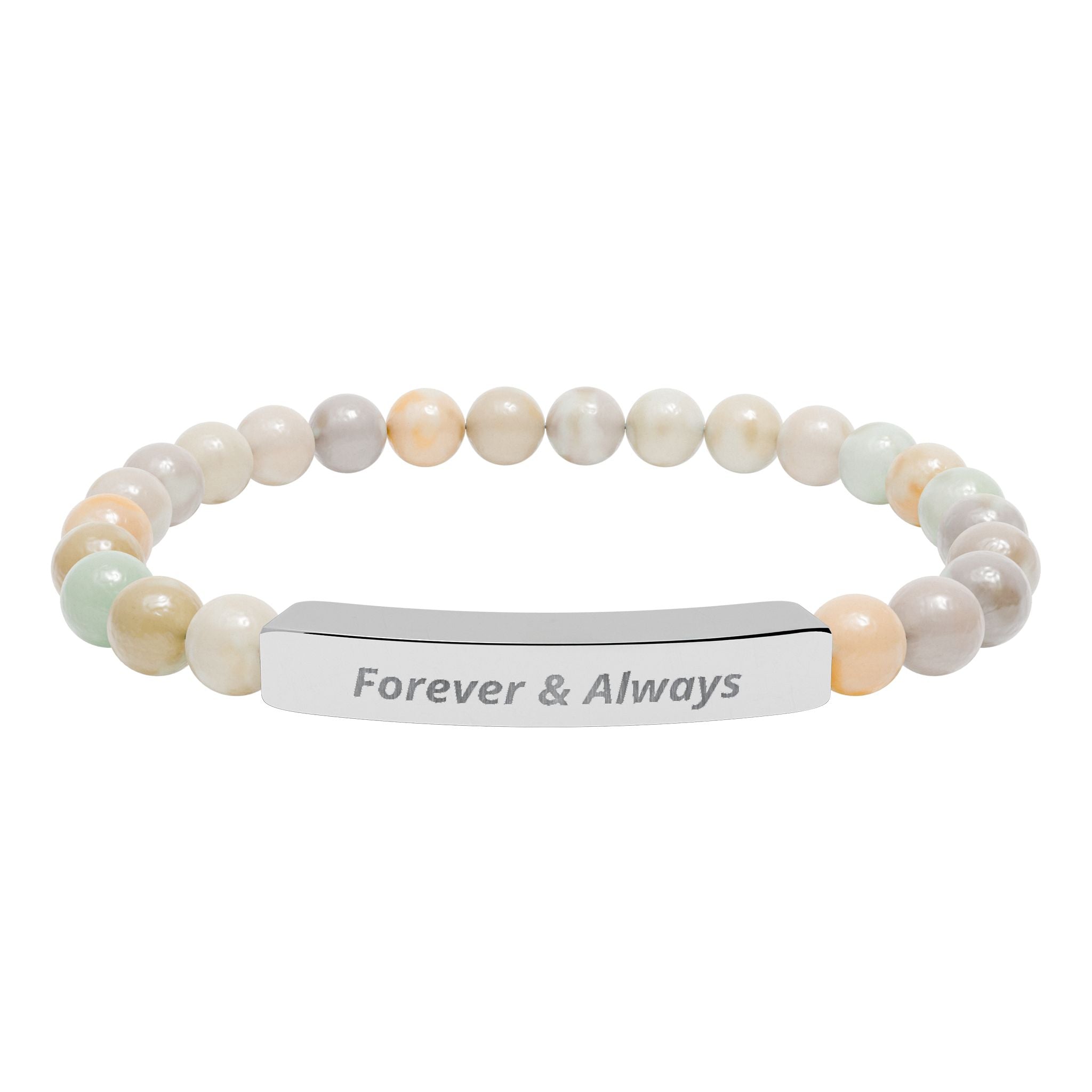 Engraved Natural Stone Bar Bracelet — "Forever & Always" Stretch Beaded Bracelet