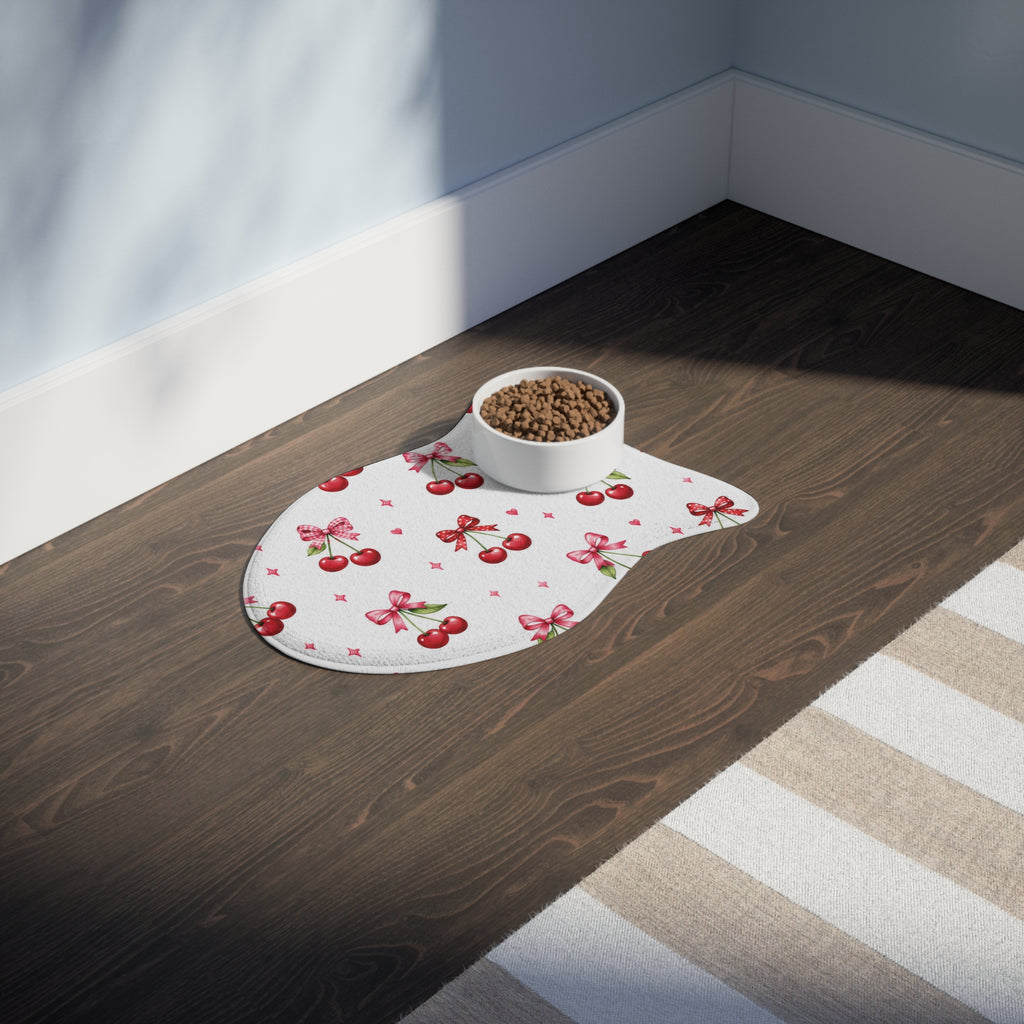 Cherry Bow Pet Feeding Mat — Cute Non-Slip Placemat for Dog & Cat Bowls