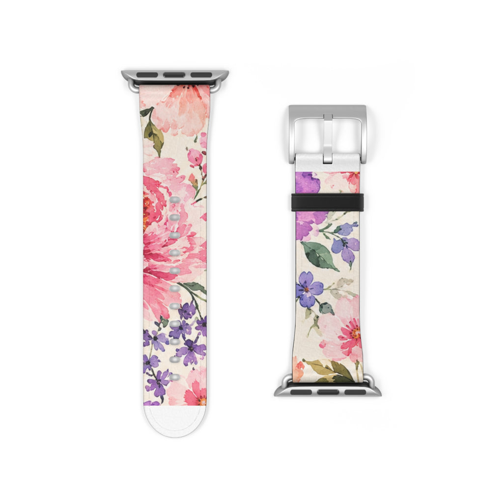 Floral Watercolor Watch Band — Pink & Lavender Garden Apple Watch Strap