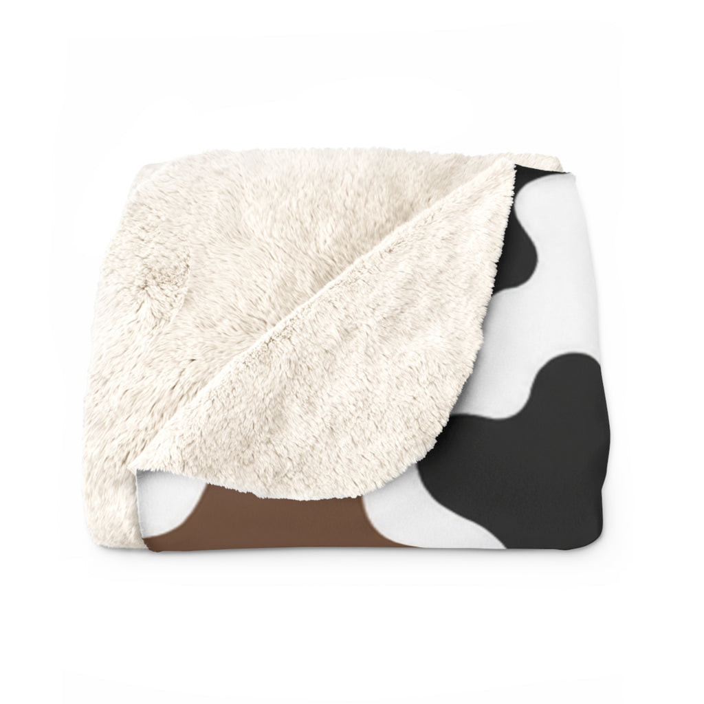 Cow Print Sherpa Blanket — Cozy Brown & Black Fleece Throw