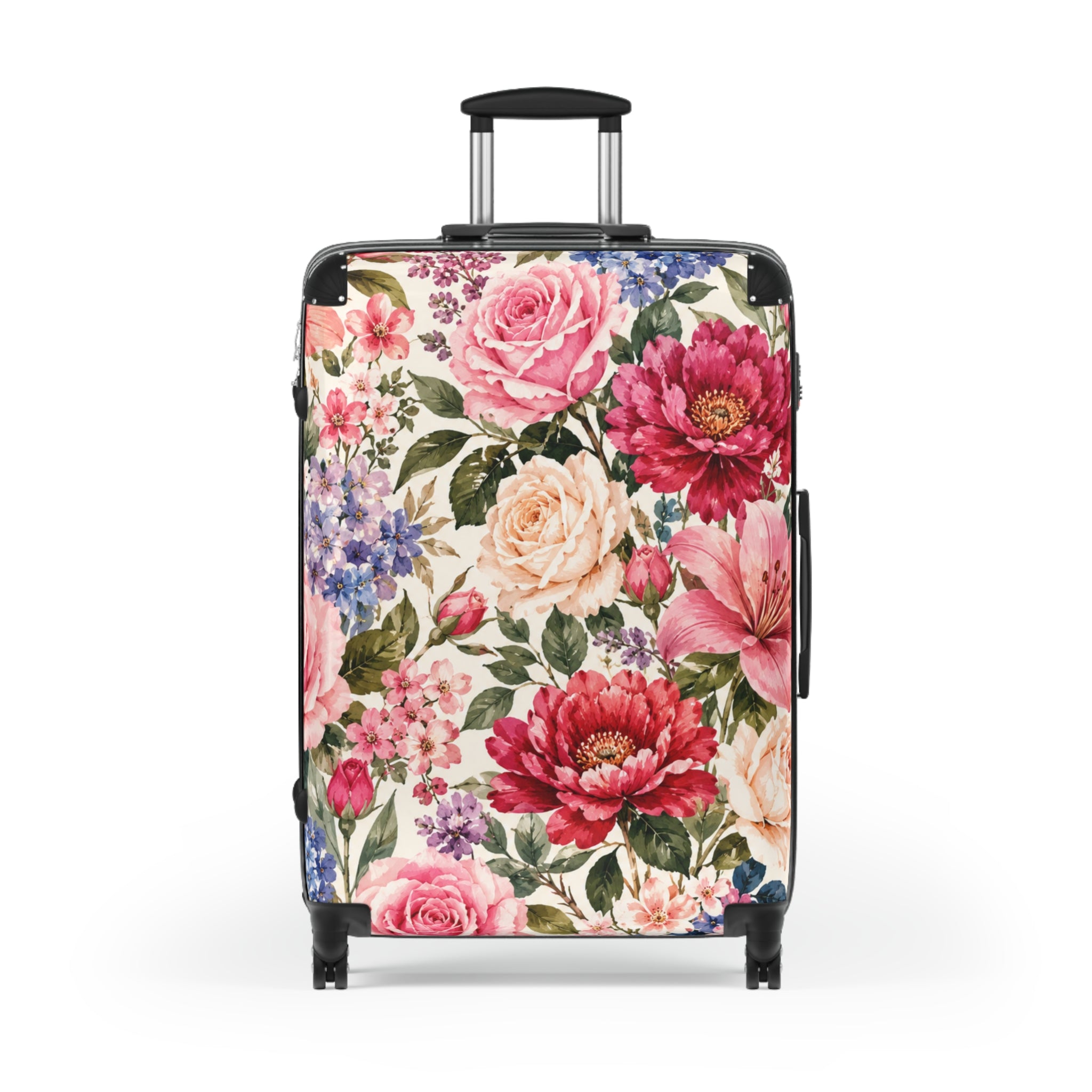 Floral Rose Garden Suitcase — Vintage Pink Peony Luggage Cover