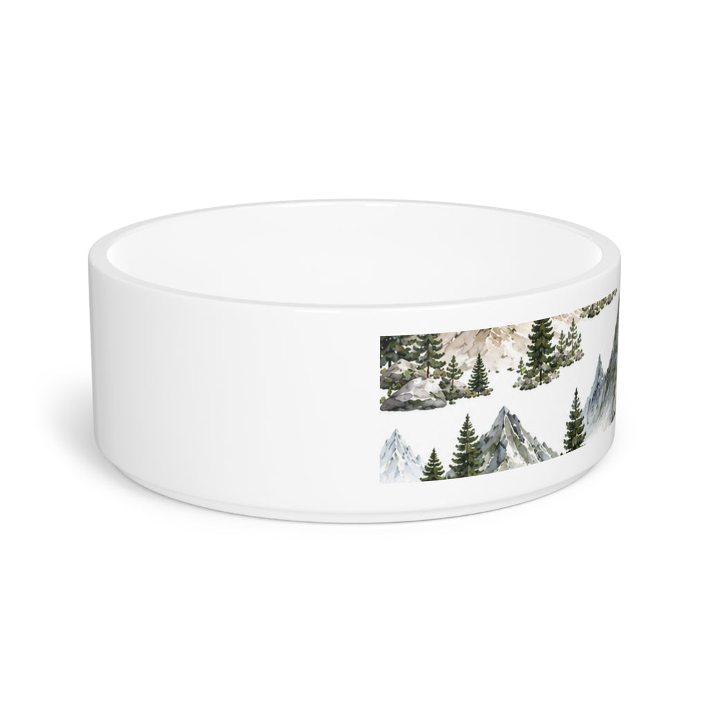 Mountain Pines Pet Bowl — Scenic Watercolor Mountains Dog & Cat Bowl