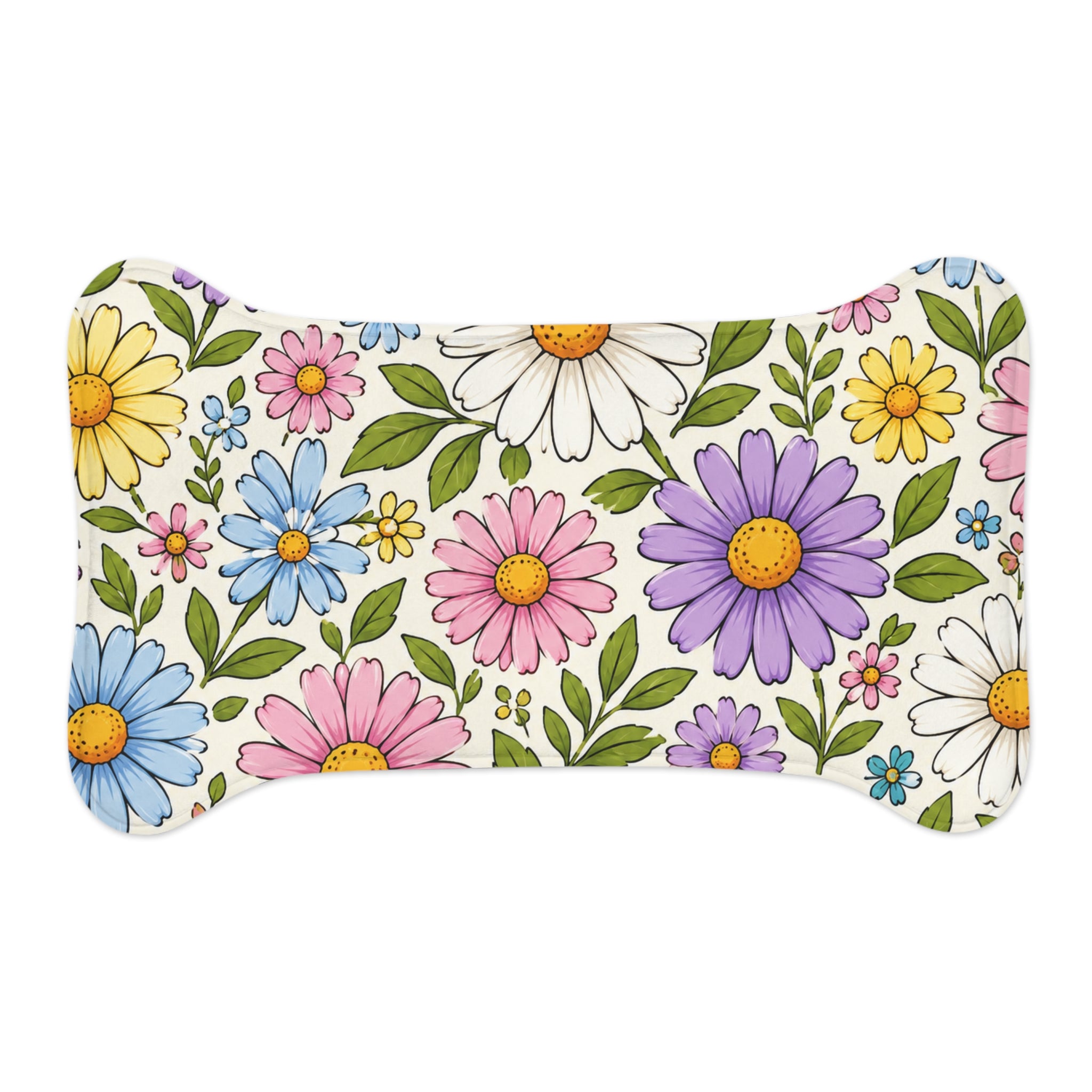 Floral Daisy Pet Feeding Mat — Colorful Spring Flowers Placemat for Dogs & Cats