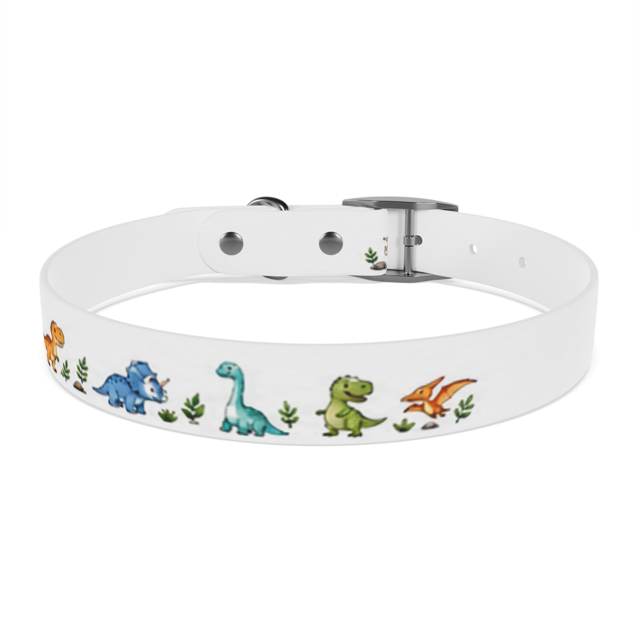 Cute Watercolor Dinosaurs Dog Collar – Adjustable Pet Collar with Colorful Dino Pattern
