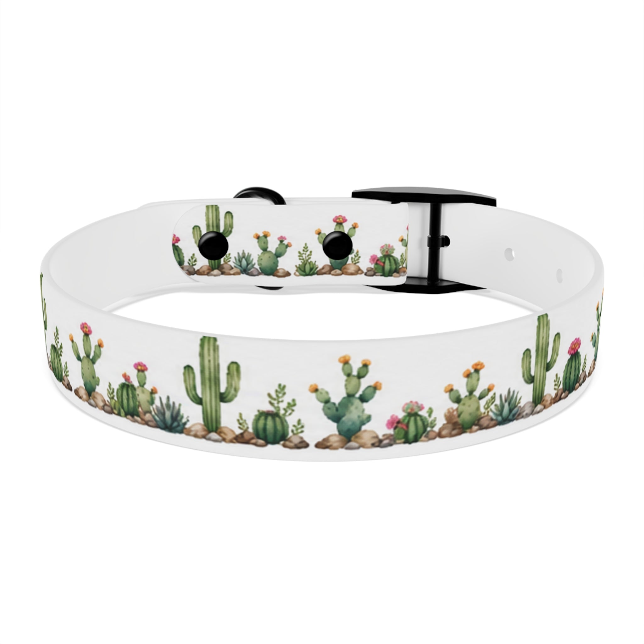 Cactus Garden Dog Collar — Watercolor Succulent Print for Small & Large Dogs